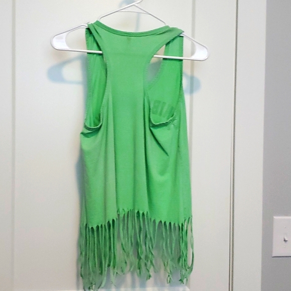 US Apperal lime green Sanibel Island tank top sz S with fringe hem. - Picture 2 of 4